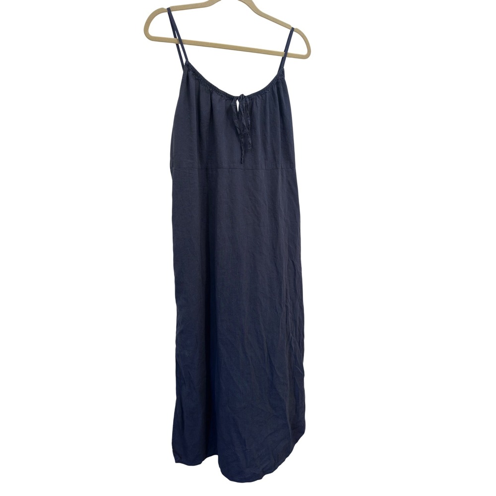 Old Navy Cami Midi Dress Navy Blue Cotton Slub Keyhole Coastal Sundress Size L